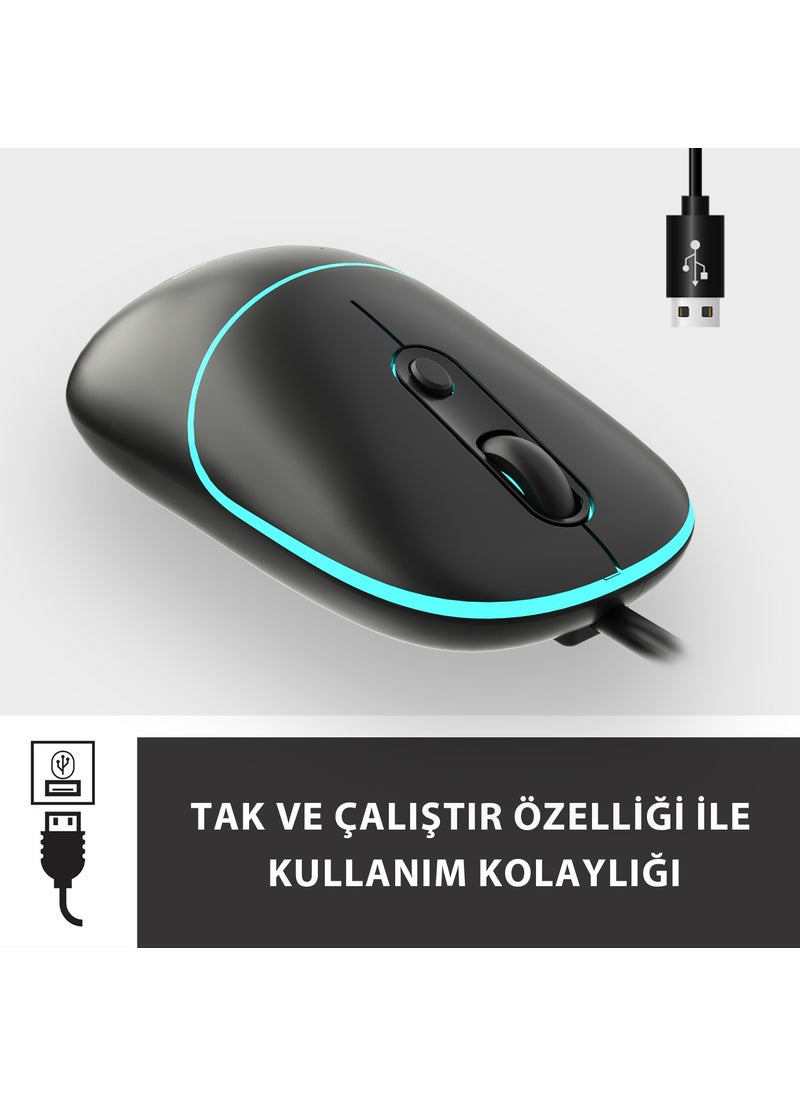 Lenovo MS110 USB Wired RGB 2400DPI 4-Button Silent Click Optical Mouse Black