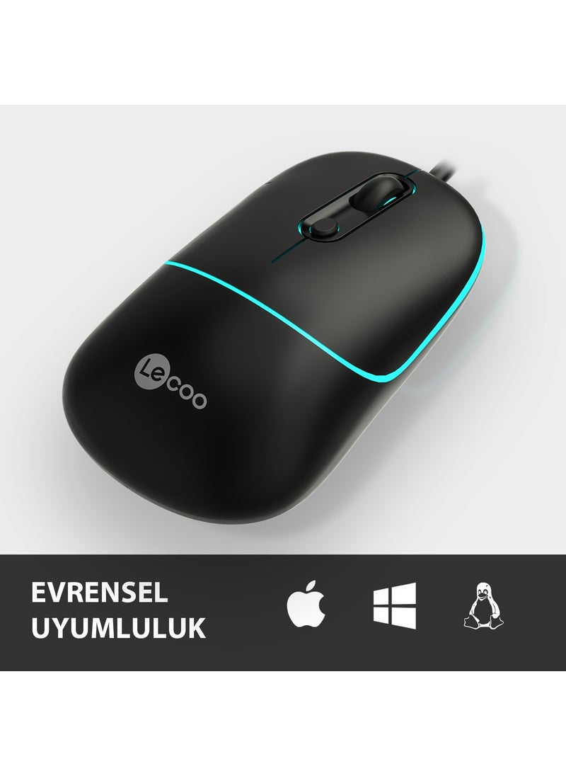 Lenovo MS110 USB Wired RGB 2400DPI 4-Button Silent Click Optical Mouse Black