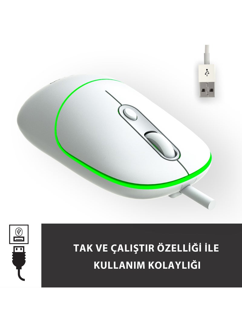 Lenovo MS110 USB Wired RGB 2400DPI 4-Button Silent Click Optical Mouse White