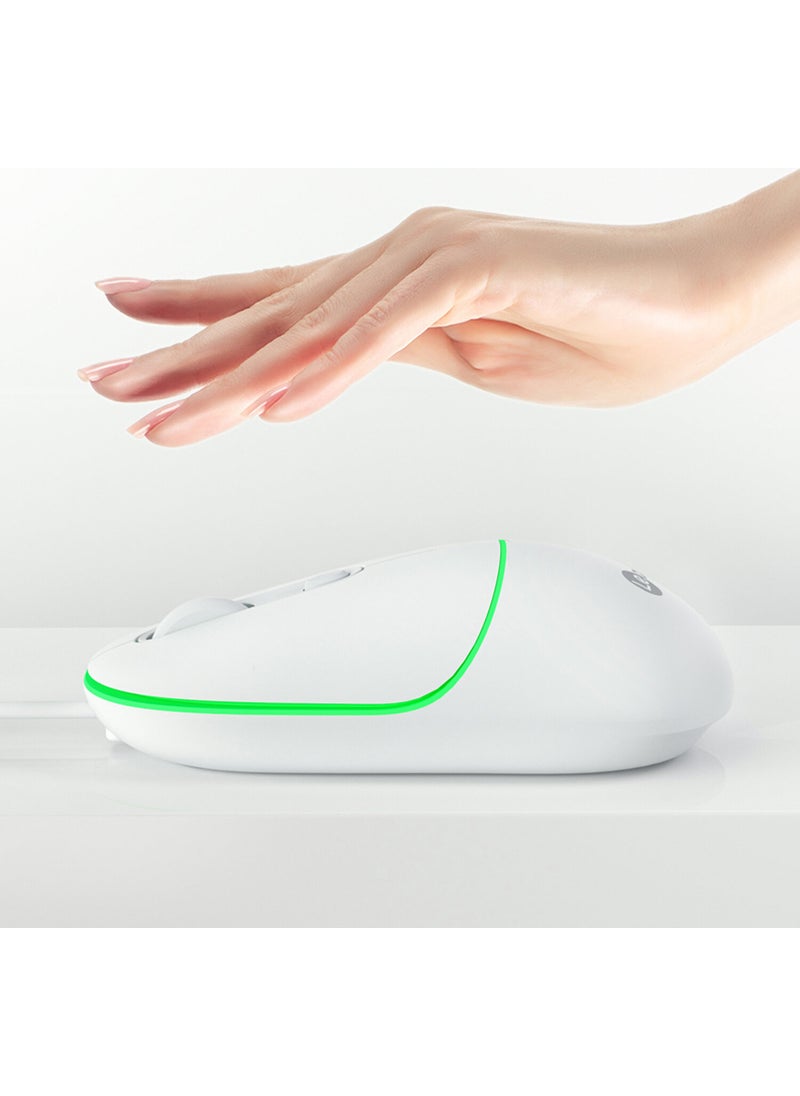 Lenovo MS110 USB Wired RGB 2400DPI 4-Button Silent Click Optical Mouse White
