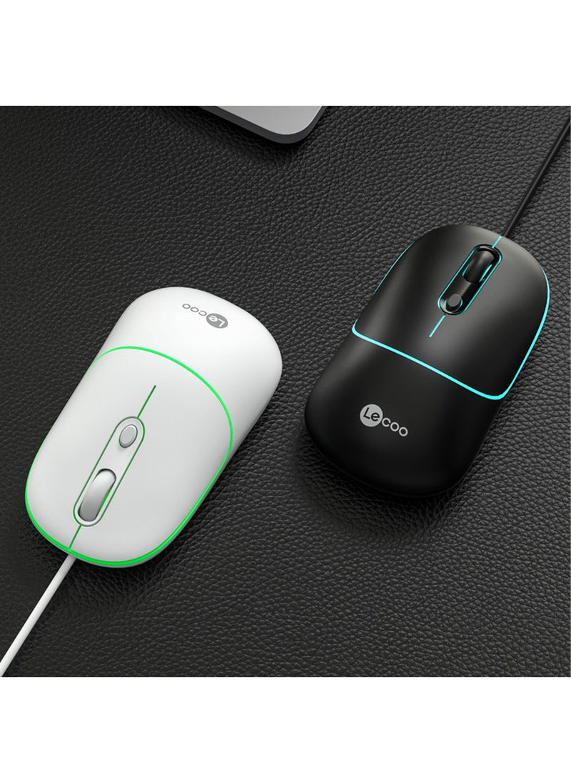 Lenovo MS110 USB Wired RGB 2400DPI 4-Button Silent Click Optical Mouse White