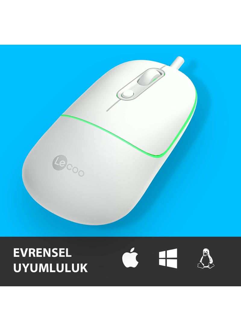 Lenovo MS110 USB Wired RGB 2400DPI 4-Button Silent Click Optical Mouse White