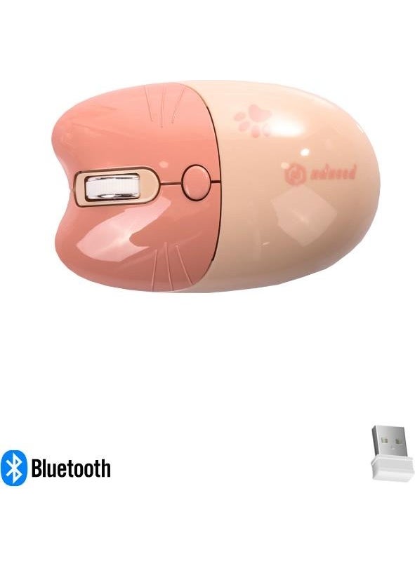 Cute Cat Wireless Powder-Beige Mouse Bluetooth + Dual Mode