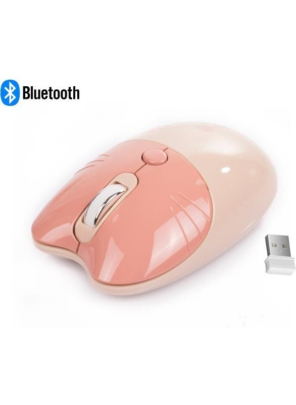 Cute Cat Wireless Powder-Beige Mouse Bluetooth + Dual Mode