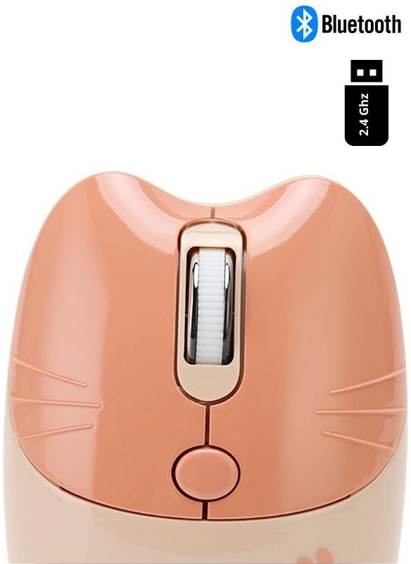 Cute Cat Wireless Powder-Beige Mouse Bluetooth + Dual Mode