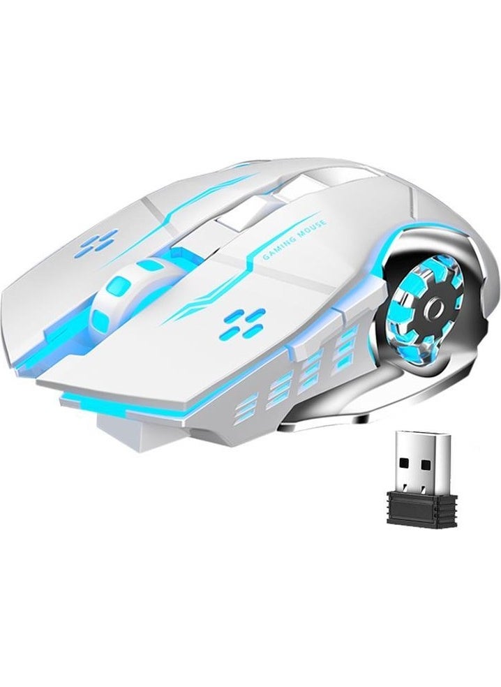 TW-Q13 Wireless Silent RGB LED Light Rechargeable Ergonomic 2400DPI Gaming Mouse White