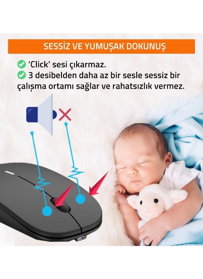 Wireless 2.4 Ghz Silent Bluetooth Mouse with 100MAH Rechargeable Battery