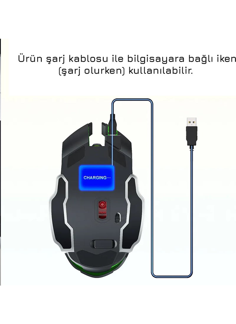 TW-Q13 Wireless Silent RGB LED Light Rechargeable Ergonomic 2400DPI Gaming Mouse Black