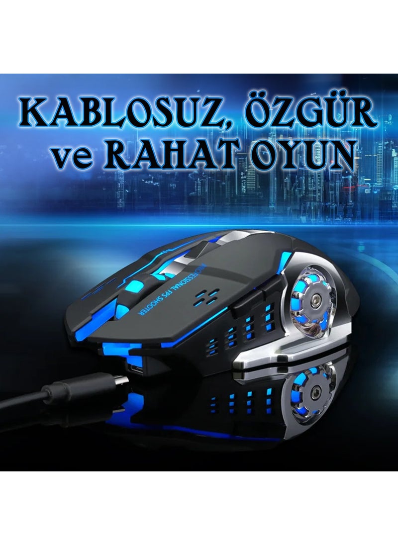 TW-Q13 Wireless Silent RGB LED Light Rechargeable Ergonomic 2400DPI Gaming Mouse Black