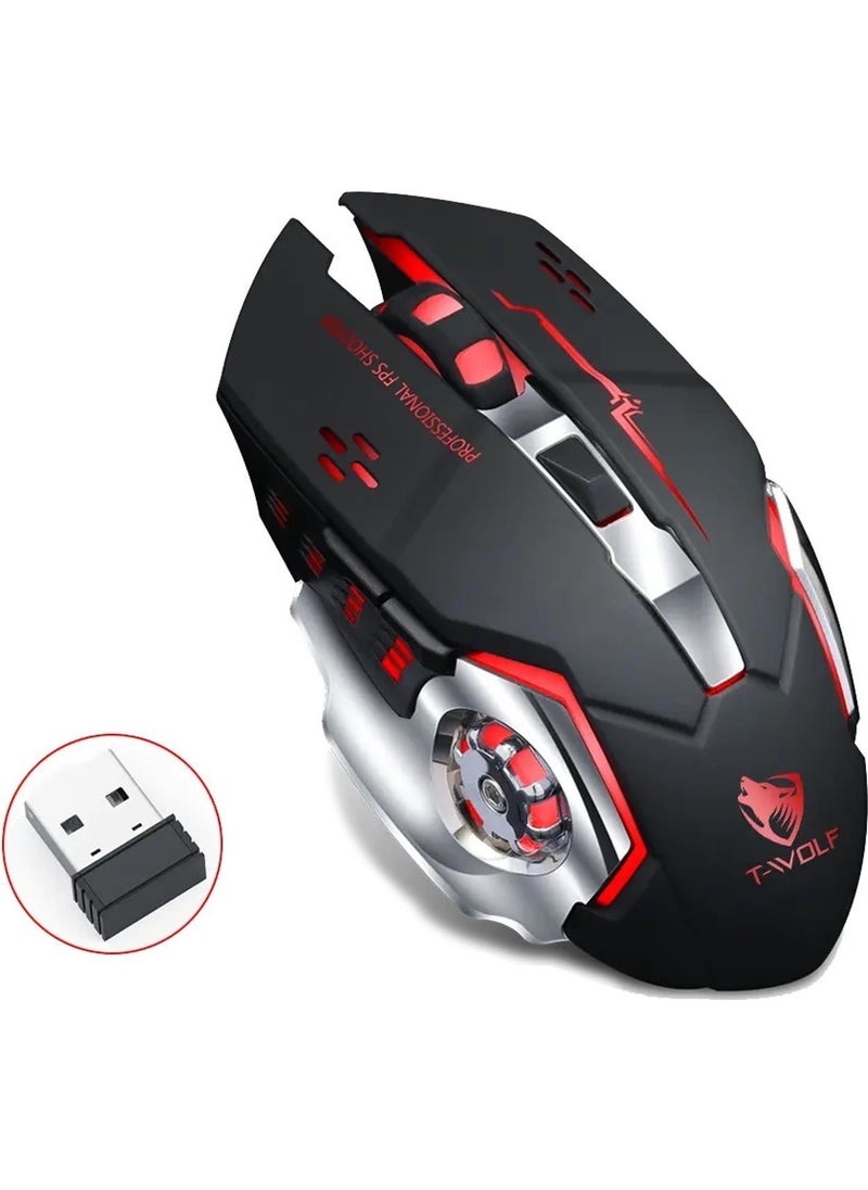 TW-Q13 Wireless Silent RGB LED Light Rechargeable Ergonomic 2400DPI Gaming Mouse Black