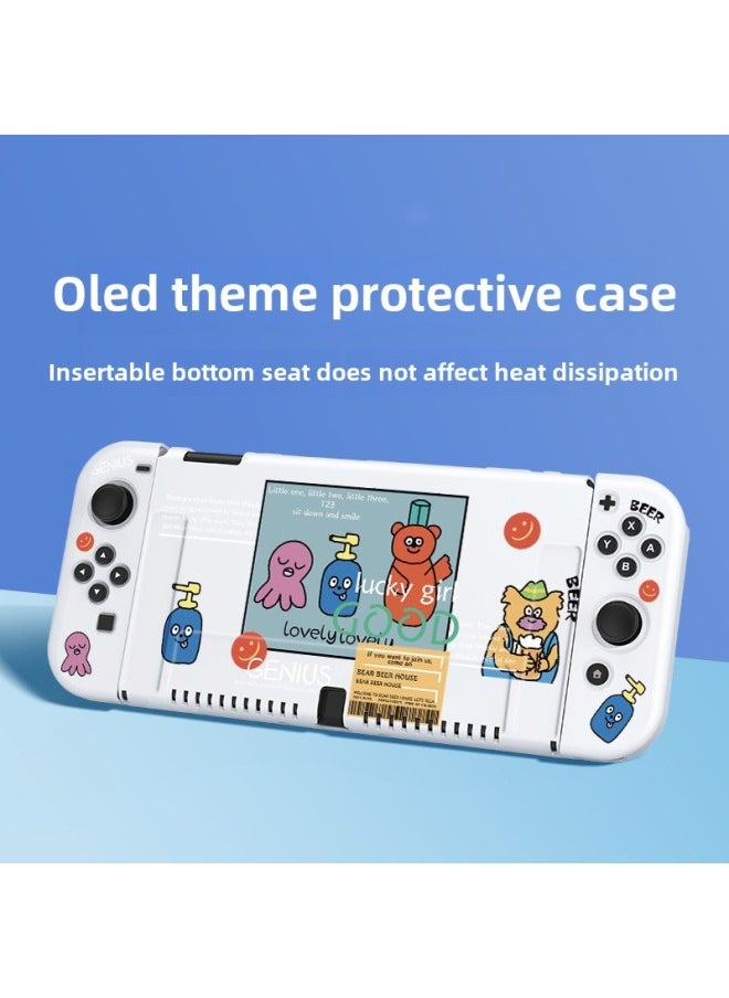 Nintendo Switch Protective Case NS Silicone Case Swicholed Protective Case Case Frosted Handle All-inclusive Soft-Product Color:Default-Model:OLED Silicone Soft Shell-[beer Bear]]