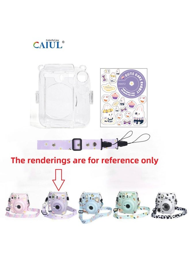 Product Instaxmini12 Transparent Crystal Case Protective Case Anti-scratch Anti-drop ]-Product Color:12/without Photo Bag (without Camera)-Model:Mini12 Crystal Case Purple Shoulder Strap Sticker