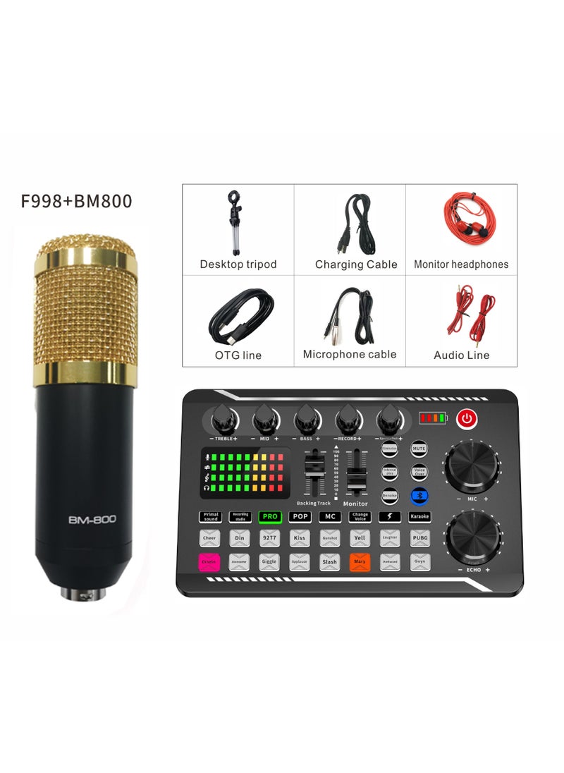 Bm800 Universal Microphone F998 Suit For Cross-border English Version Compatible Mobile Phones Computers F998 with BM800 sound card suit