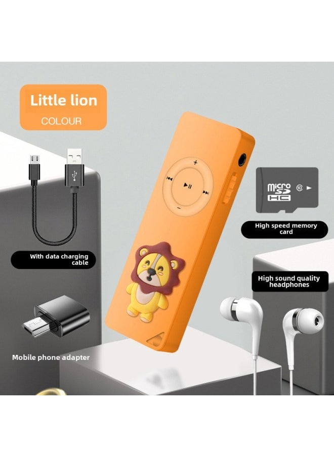 External Mp3 Student Walkman Simple Long Cartoon Sports Card Player With Card Full Set Wholesale-Body Color:Little Lion-Memory Capacity:64GB (Host + Ear + Memory Card + OTG + Lanyard)