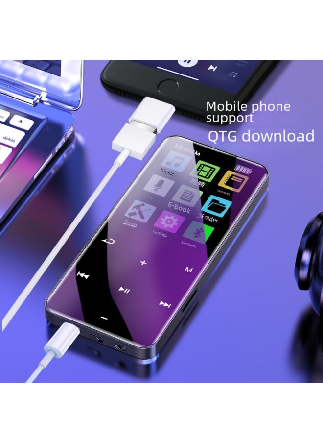 Metal Touch Bluetooth Mp3 Player Student Version Lossless Music Player Recording Card Insertion External Speaker Mp4-Body Color:Blue + Bluetooth + Voice Dictionary-Memory Capacity:8GB + Full Set Of Accessories
