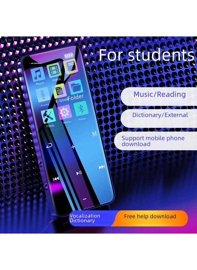 Metal Touch Bluetooth Mp3 Player Student Version Lossless Music Player Recording Card Insertion External Speaker Mp4-Body Color:Blue + Bluetooth + Voice Dictionary-Memory Capacity:8GB + Full Set Of Accessories
