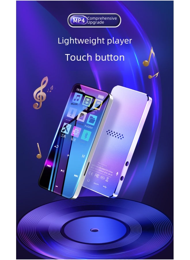 Metal Touch Bluetooth Mp3 Player Student Version Lossless Music Player Recording Card Insertion External Speaker Mp4-Body Color:Blue + Bluetooth + Voice Dictionary-Memory Capacity:8GB + Full Set Of Accessories