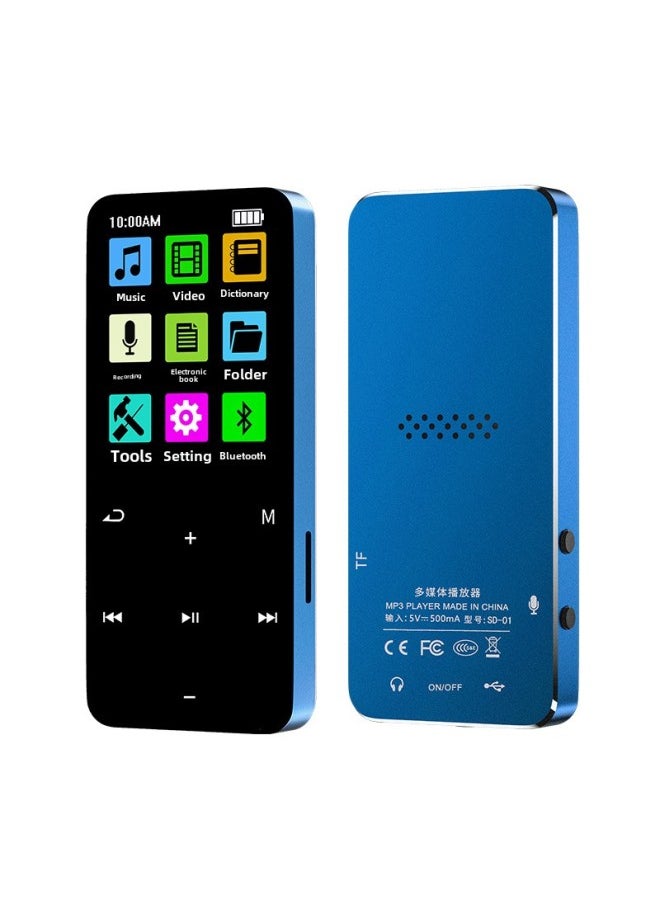 Metal Touch Bluetooth Mp3 Player Student Version Lossless Music Player Recording Card Insertion External Speaker Mp4-Body Color:Blue + Bluetooth + Voice Dictionary-Memory Capacity:8GB + Full Set Of Accessories