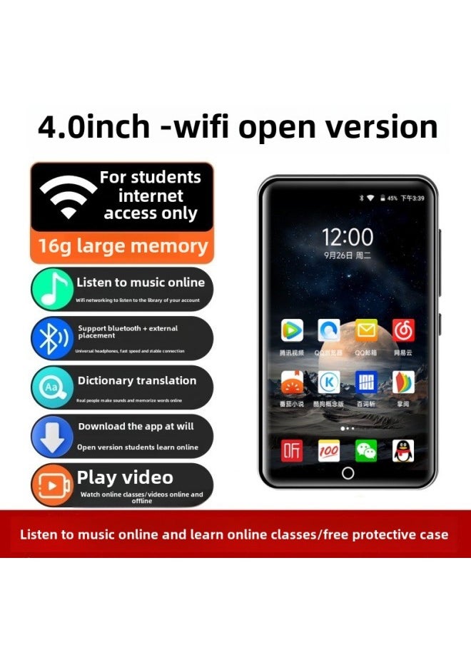 Mp4wifi Internet Access Senior High School Students Mp3 Walkman Version Music Player Screen Mp5-Body Color:Online Learning#Wifi Open Version Listen To Music Online And Memorize Words To Watch Online Classes-Memory Capacity:80g (body Memory 16g + 64g Memory Card) Recommended For High School Students To Listen To Music - Package 3: Host + Bluetooth Headset Not In-ear + Free Protective Case