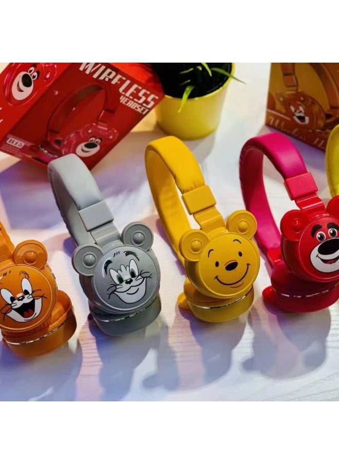 Creative Design Children Cartoon Students Online Class Learning Headset Bluetooth Headset B15-Color:Orange Red
