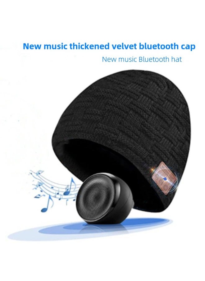 Bluetooth Hat Exclusive For Fleece-lined Thickened Personalized Bluetooth Hat Smart Call Fashion Bluetooth Hat-Color:Black