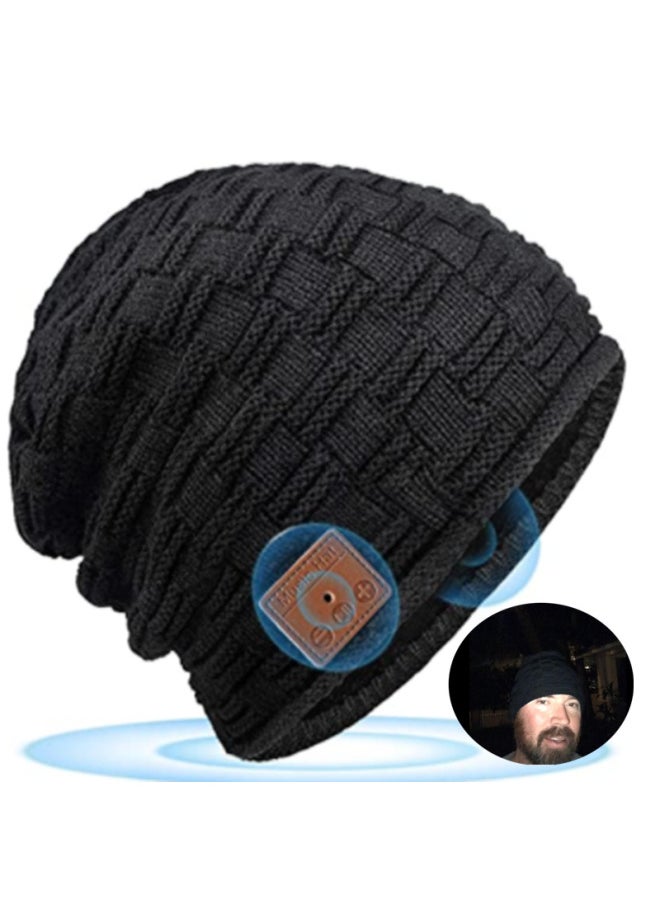 Bluetooth Hat Exclusive For Fleece-lined Thickened Personalized Bluetooth Hat Smart Call Fashion Bluetooth Hat-Color:Black