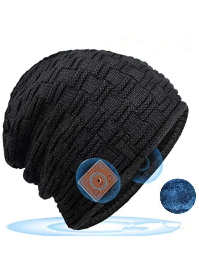 Bluetooth Hat Exclusive For Fleece-lined Thickened Personalized Bluetooth Hat Smart Call Fashion Bluetooth Hat-Color:Black