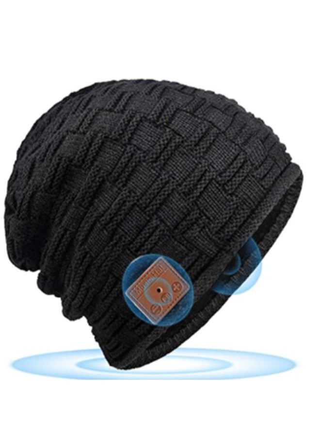 Bluetooth Hat Exclusive For Fleece-lined Thickened Personalized Bluetooth Hat Smart Call Fashion Bluetooth Hat-Color:Black