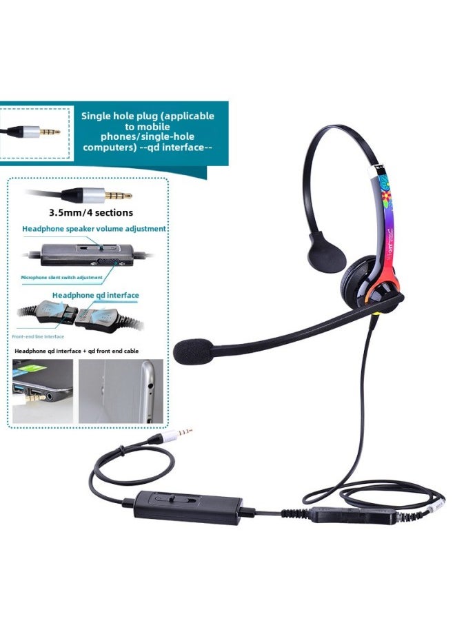 Hion/beien DH100 Call Center Operator Customer Service Landline Headset Headset Noise Reduction Computer Headset-Color:Single-hole Plug (applicable To Mobile Phone/single-hole Computer + Tuning/Mute)