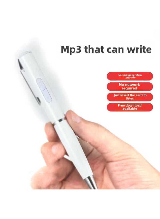 2023 Second Generation Pen-shaped Design Card MP3 Player Listening Practice Music Pen Mp3 MP3-Body Color:Silver-Memory Capacity:Full Set With Card]