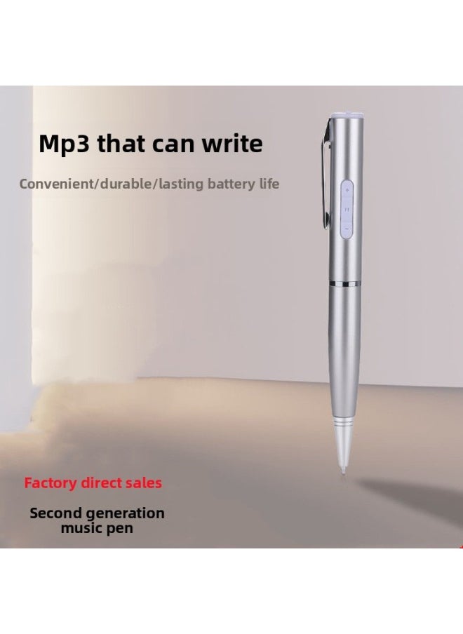 2023 Second Generation Pen-shaped Design Card MP3 Player Listening Practice Music Pen Mp3 MP3-Body Color:Silver-Memory Capacity:Full Set With Card]