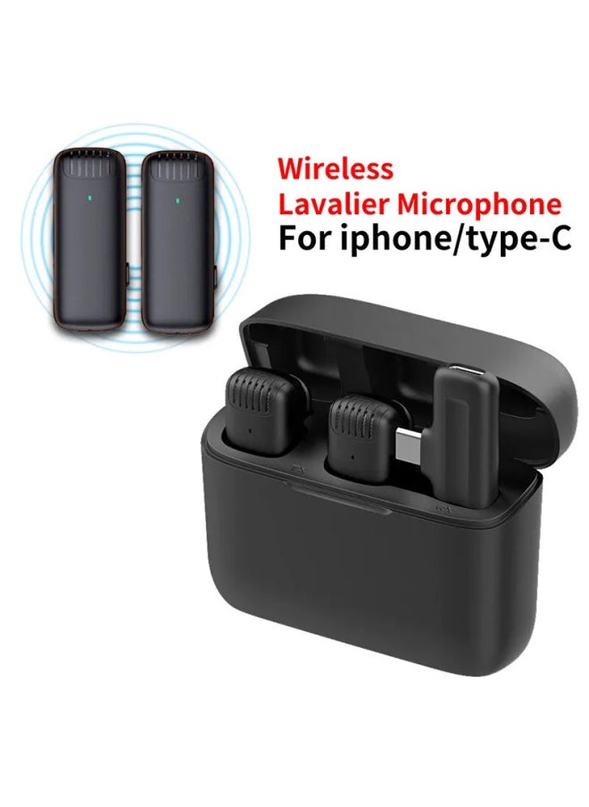Wireless Microphone Collar Microphone One Support Two Microphone Pickup Microphone With Charging Bin Double Microphone Bluetooth Mini Microphone-Color:j13 One-to-two TYPE C With Charging Bin