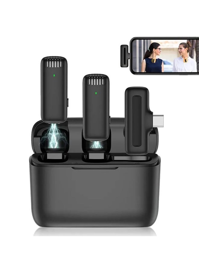 Wireless Microphone Collar Microphone One Support Two Microphone Pickup Microphone With Charging Bin Double Microphone Bluetooth Mini Microphone-Color:j13 One-to-two TYPE C With Charging Bin