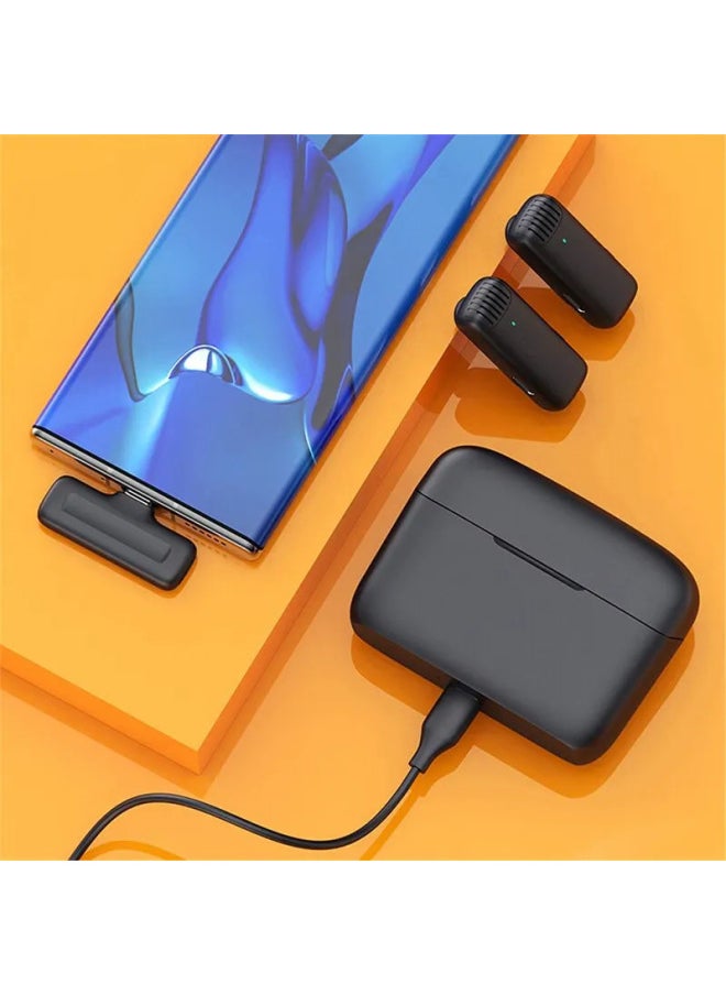 Wireless Microphone Collar Microphone One Support Two Microphone Pickup Microphone With Charging Bin Double Microphone Bluetooth Mini Microphone-Color:j13 One-to-two TYPE C With Charging Bin