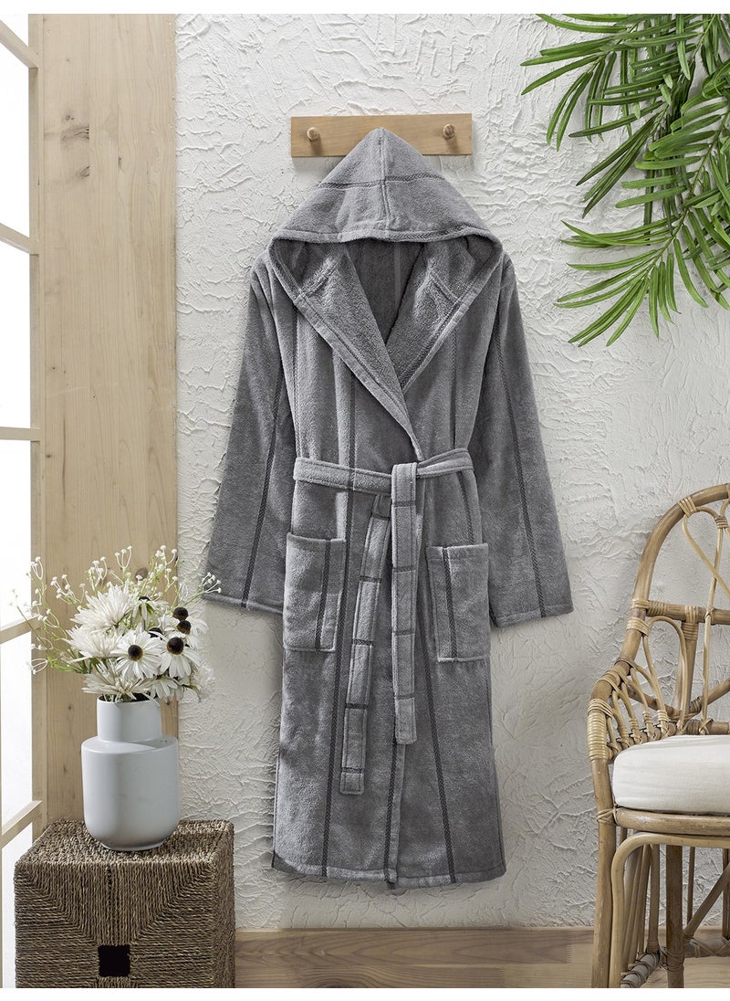 Lara Anthracite Hooded Cotton Velvet Unisex Bathrobe