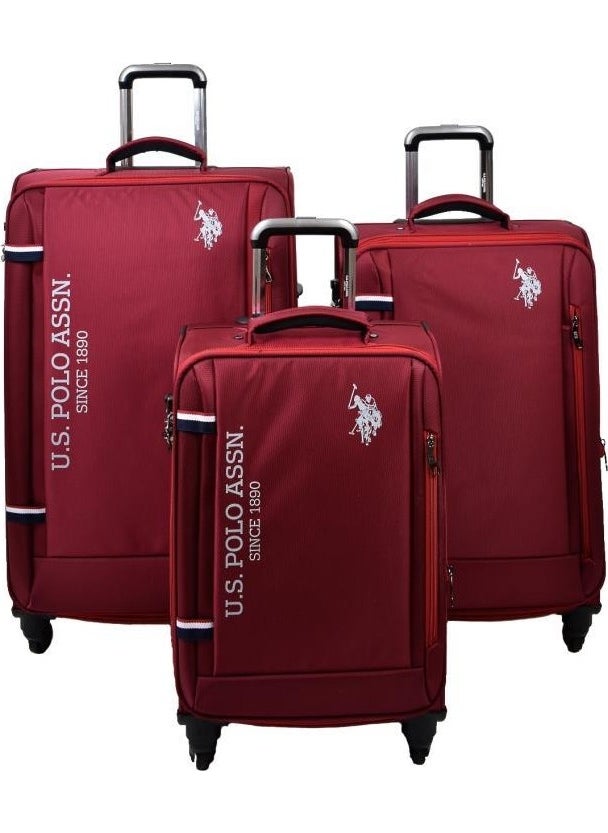 Base. Polo Assn. Claret Red Fabric 3-Piece Suitcase Set