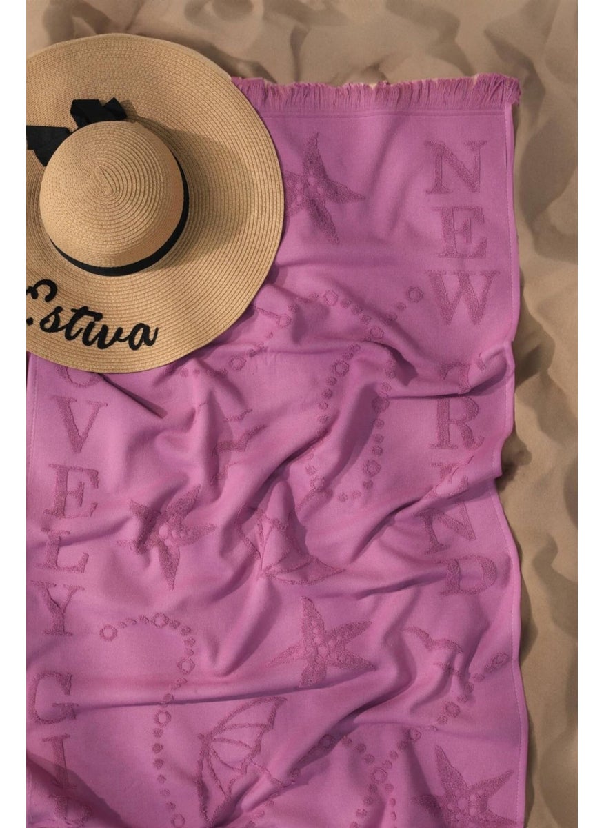 Trend 100% Cotton Embossed Beach Towel - Plum