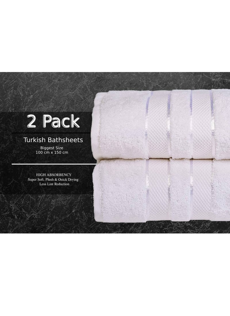 2 Piece Turkish Oversized Bath Sheets Bath Towels Super Soft, Absorbent & Large Size 100x150 cm, SPA & Beach Quality heavyweight Towels -  Bright White