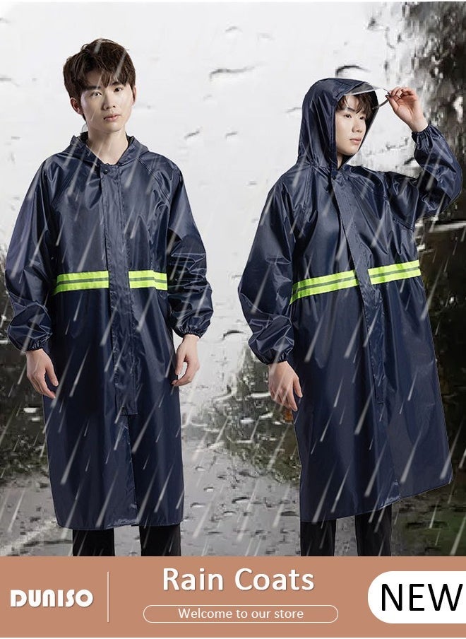 Rain Coats for Adults, Reusable Waterproof Long Rain Jacket with Hoods, Reflective One-Piece Raincoat, Lightweight Long Waterproof Rain Ponchos Windbreaker for Hiking Safety Emergency