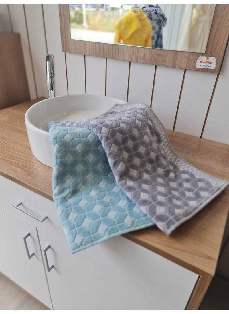Decora 2-Piece Hand - Face Towel Mint - Gray 50 x 90 cm
