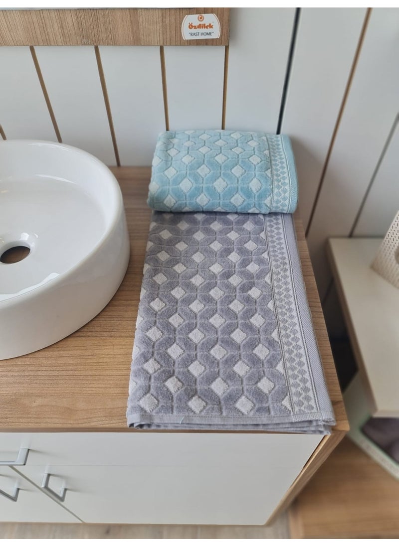 Decora 2-Piece Hand - Face Towel Mint - Gray 50 x 90 cm
