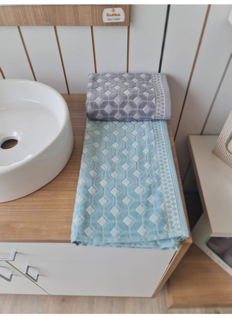 Decora 2-Piece Hand - Face Towel Mint - Gray 50 x 90 cm
