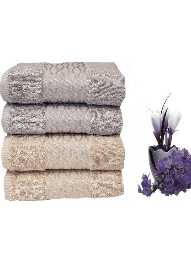 4 Pieces Elissa Hand and Face Towel Gray Beige