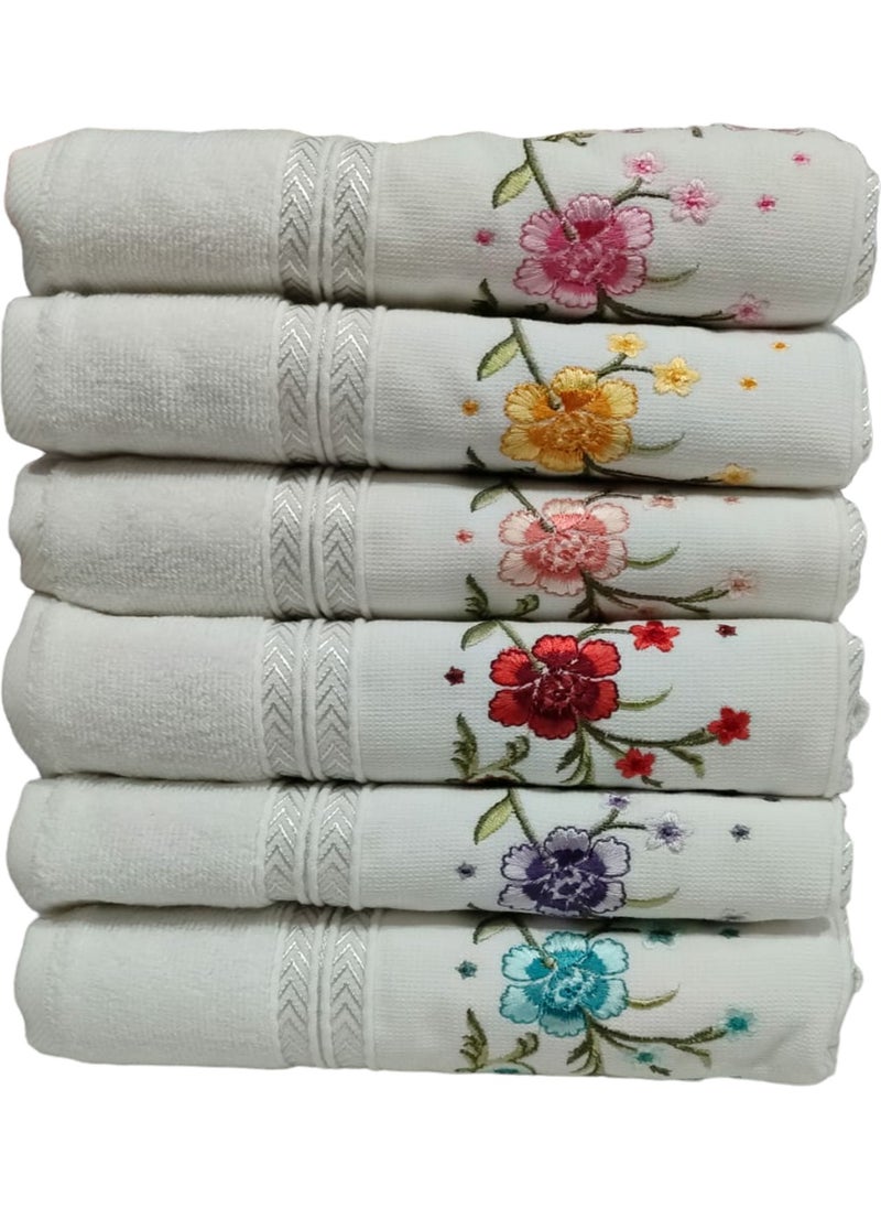 6 Pieces Azalea Embroidered Towel Model 22-13