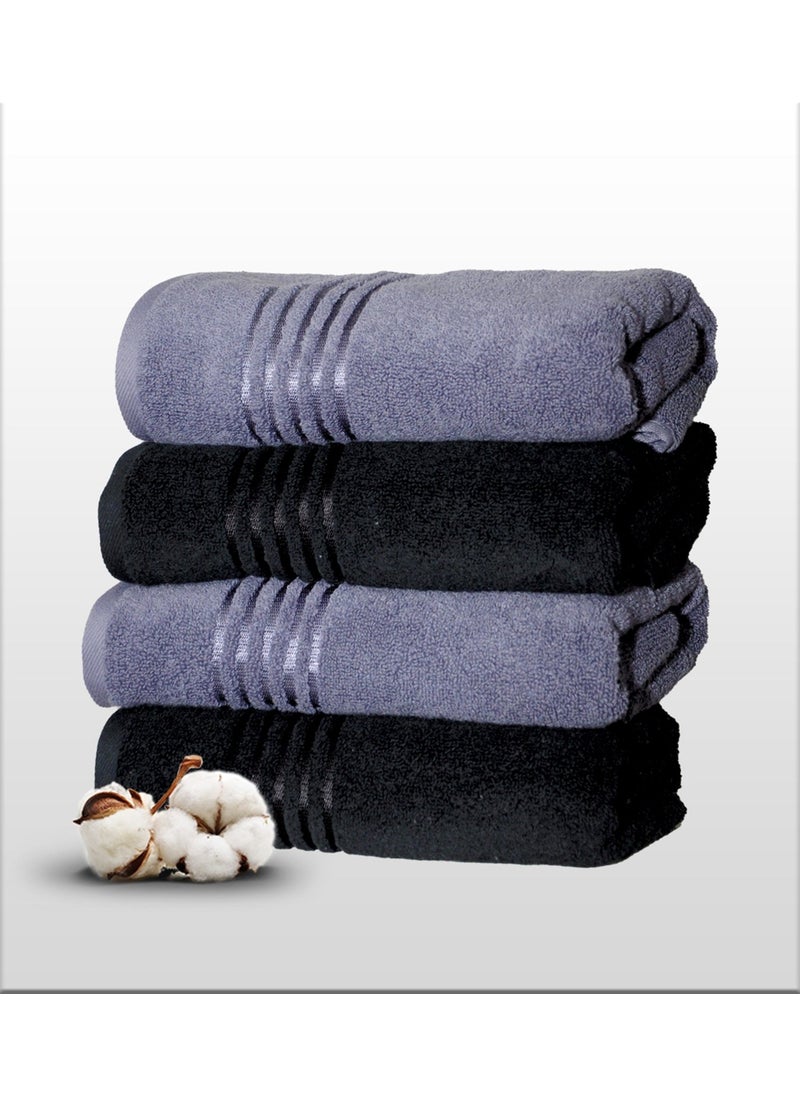 4 Pieces Belda Hand Face Towel 50X90 cm (Grey-Black)