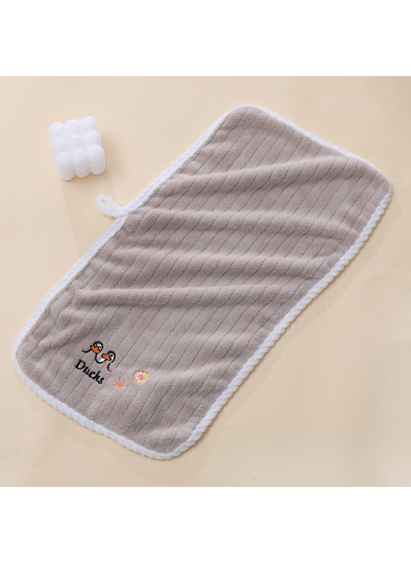 Kids Soft Embroidered Coral Fleece Towel with Hanging Design duckling gray