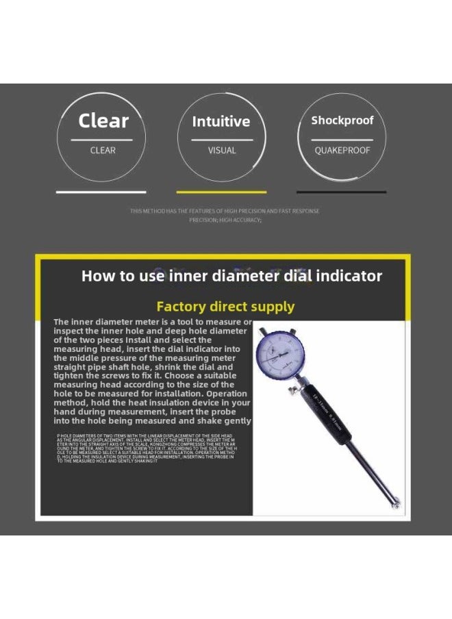 9YW Inner Diameter Dial Gauge Inner Diameter Gauge 18-35 High Precision Cylinder Gauge Rod 50-160 Inner Hole Cylinder Gauge Measurement-Color:35-50MM