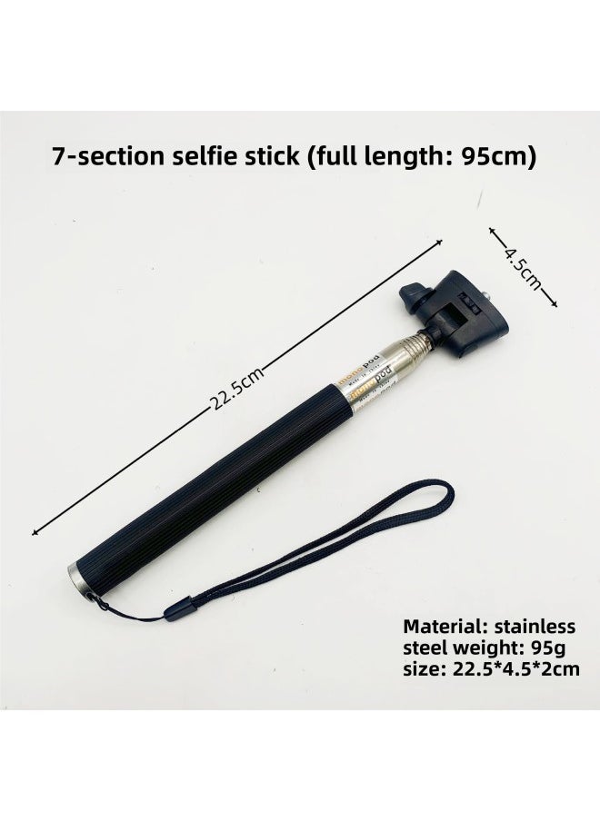 Section Slot Selfie Stick Selfie Stick Sports Camera Tube Telescopic Rod Gopro Selfie Stick 7 Manufacturers Stainless Steel Extension Rod-Color:Selfie Stick + Adapter