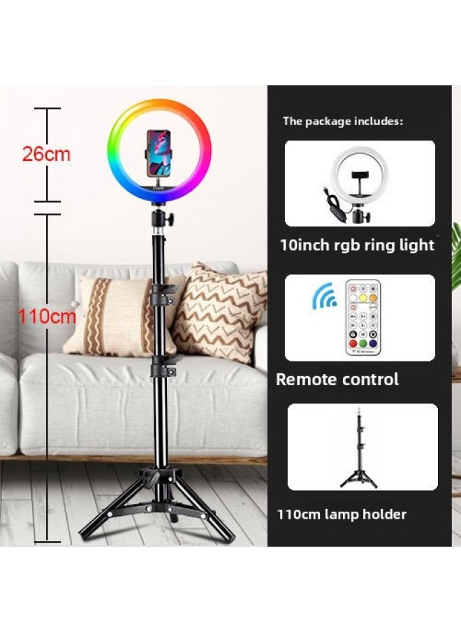 Colorful 10 Inch RGB Supplementary Light Suit Mobile Phone Desktop Stand Photography Light Selfie Beauty Shooting Live Light-Light Source Color:10 Inch RGB Ring Light Remote Control 110cm Lamp Holder