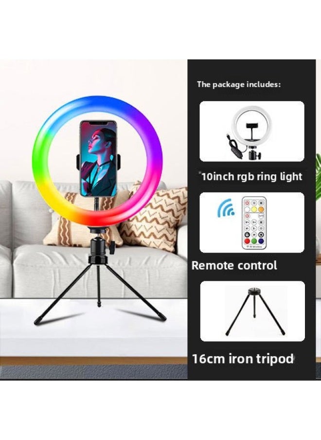 Colorful 10 Inch RGB Supplementary Light Suit Mobile Phone Desktop Stand Photography Light Selfie Beauty Shooting Live Light-Light Source Color:10 Inch RGB Ring Light Remote Control 14cm Tripod